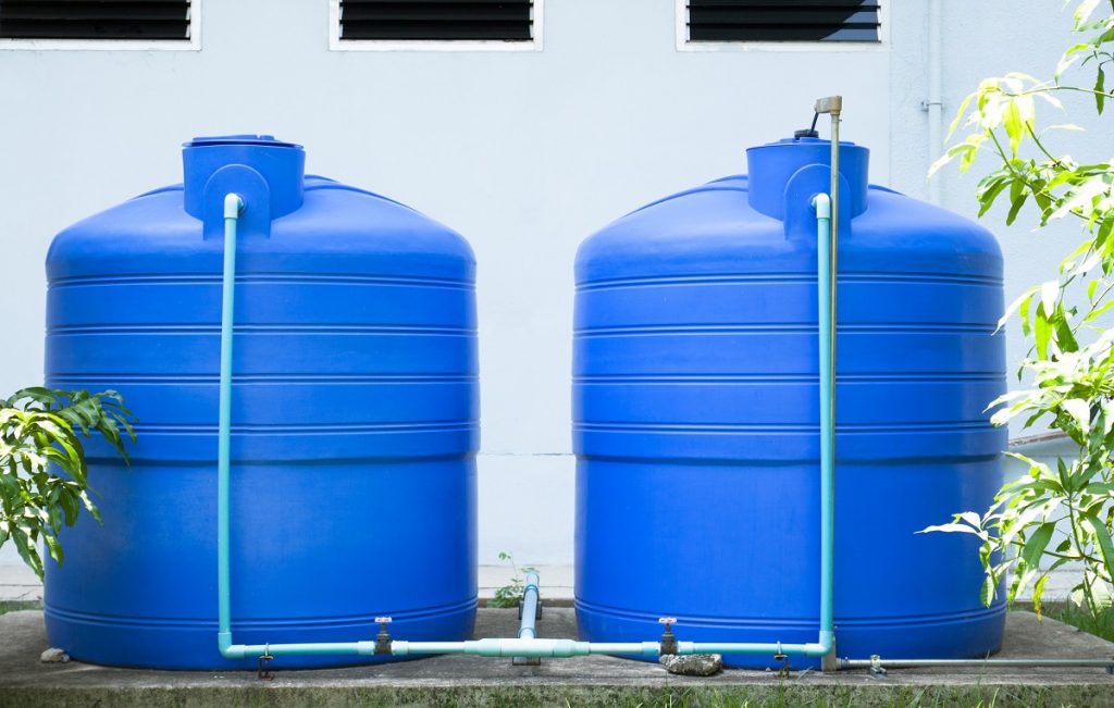 Blue plastic water tanks